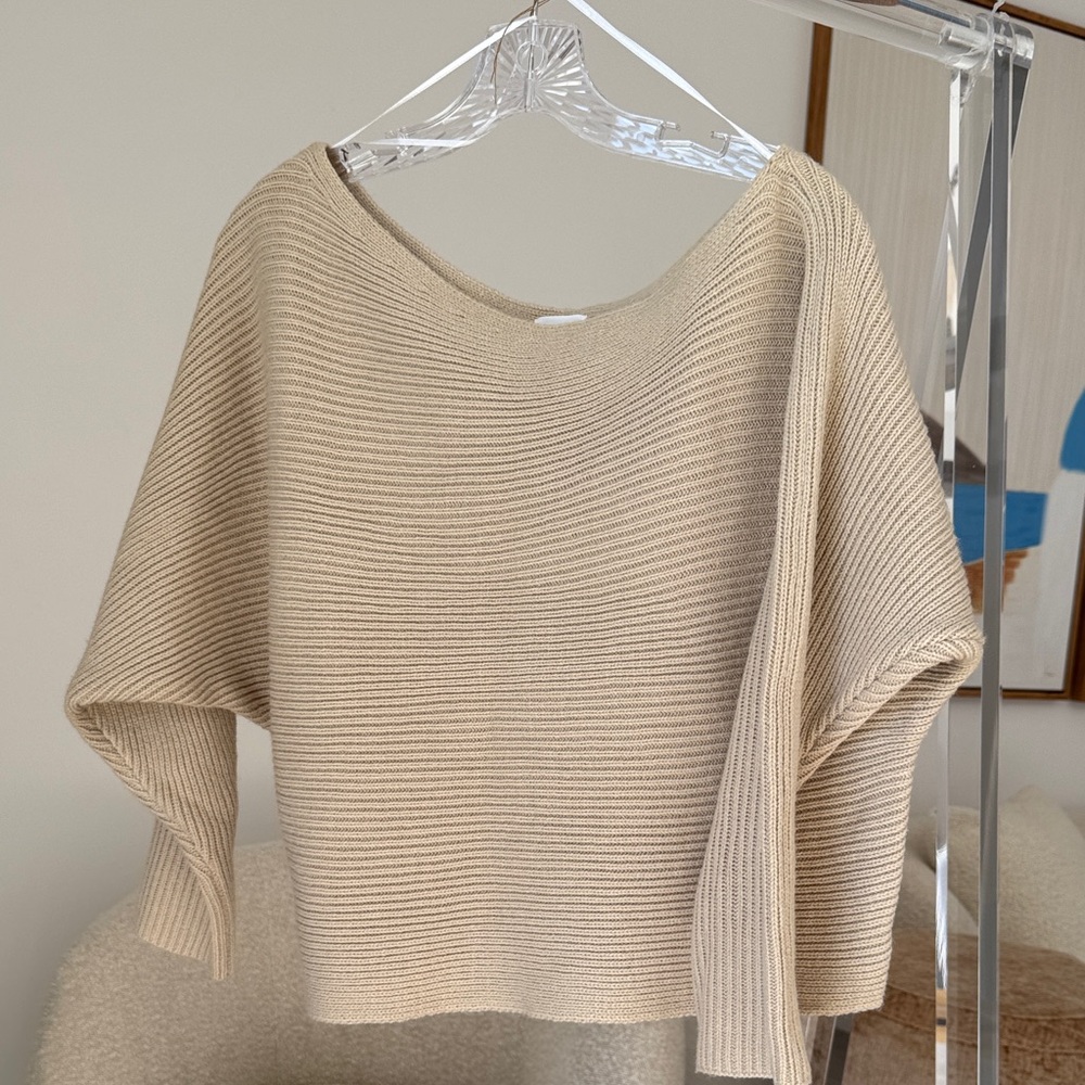 Princess Polly Off-the-Shoulder Beige Sweater